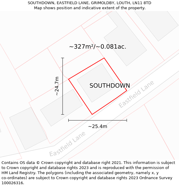 SOUTHDOWN, EASTFIELD LANE, GRIMOLDBY, LOUTH, LN11 8TD: Plot and title map