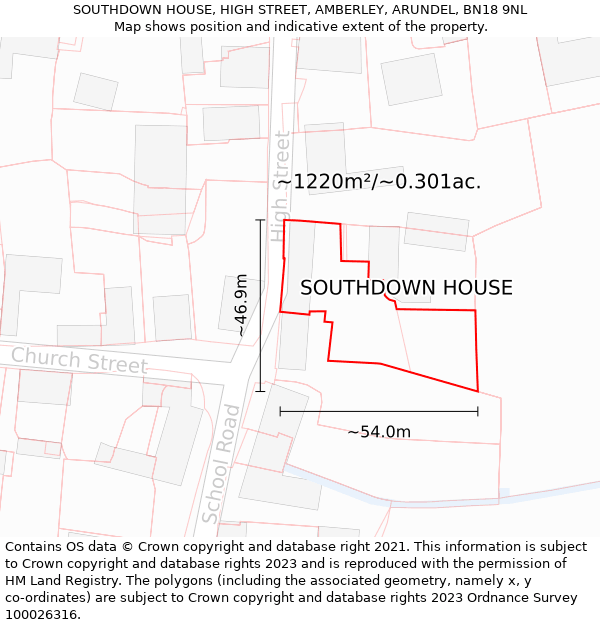 SOUTHDOWN HOUSE, HIGH STREET, AMBERLEY, ARUNDEL, BN18 9NL: Plot and title map