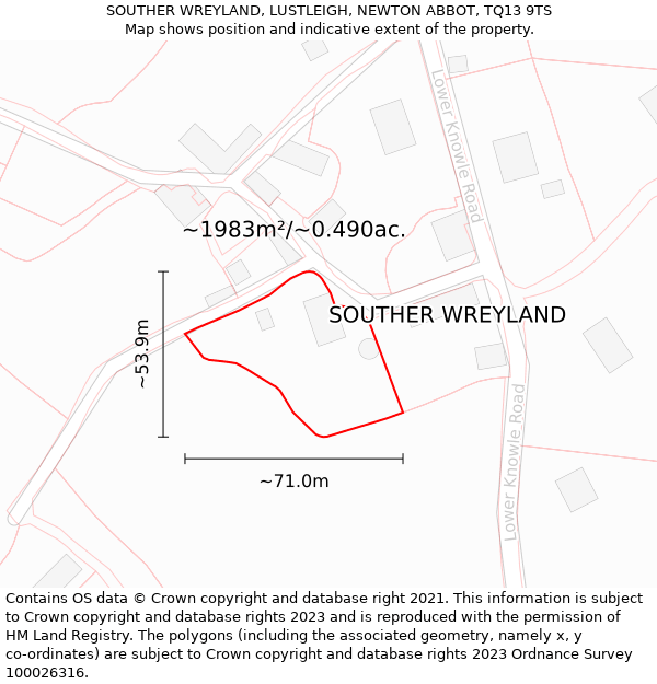SOUTHER WREYLAND, LUSTLEIGH, NEWTON ABBOT, TQ13 9TS: Plot and title map