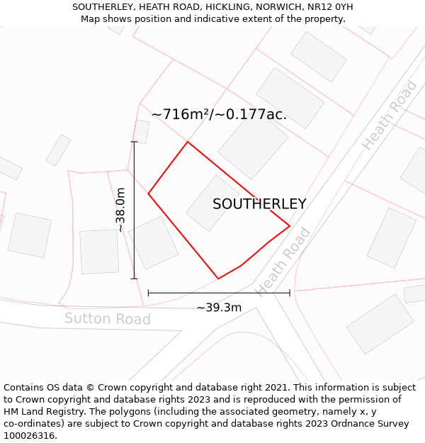 SOUTHERLEY, HEATH ROAD, HICKLING, NORWICH, NR12 0YH: Plot and title map