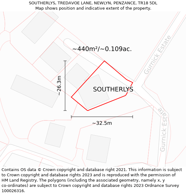 SOUTHERLYS, TREDAVOE LANE, NEWLYN, PENZANCE, TR18 5DL: Plot and title map