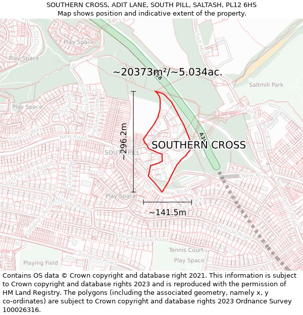 SOUTHERN CROSS, ADIT LANE, SOUTH PILL, SALTASH, PL12 6HS: Plot and title map