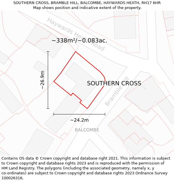 SOUTHERN CROSS, BRAMBLE HILL, BALCOMBE, HAYWARDS HEATH, RH17 6HR: Plot and title map