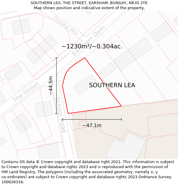 SOUTHERN LEA, THE STREET, EARSHAM, BUNGAY, NR35 2TE: Plot and title map