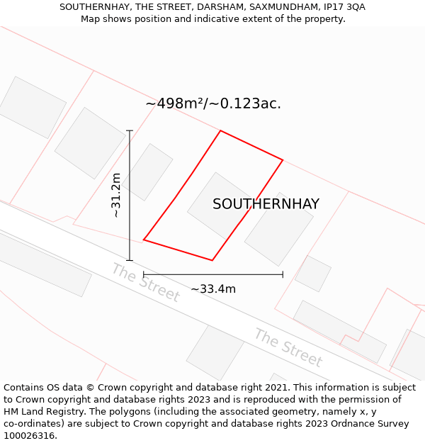 SOUTHERNHAY, THE STREET, DARSHAM, SAXMUNDHAM, IP17 3QA: Plot and title map