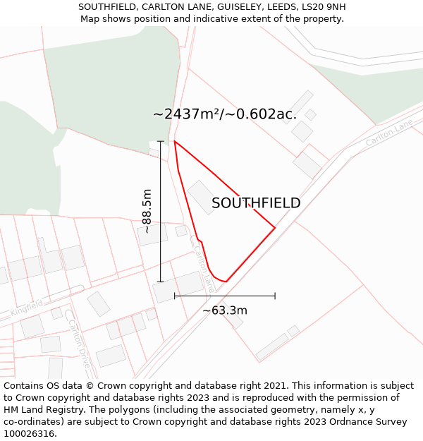 SOUTHFIELD, CARLTON LANE, GUISELEY, LEEDS, LS20 9NH: Plot and title map