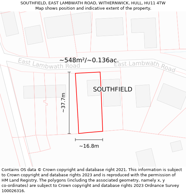 SOUTHFIELD, EAST LAMBWATH ROAD, WITHERNWICK, HULL, HU11 4TW: Plot and title map