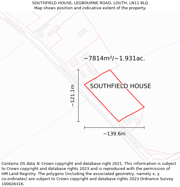 SOUTHFIELD HOUSE, LEGBOURNE ROAD, LOUTH, LN11 8LQ: Plot and title map