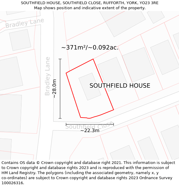 SOUTHFIELD HOUSE, SOUTHFIELD CLOSE, RUFFORTH, YORK, YO23 3RE: Plot and title map