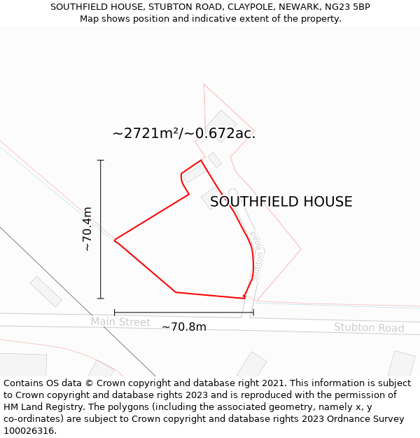 SOUTHFIELD HOUSE, STUBTON ROAD, CLAYPOLE, NEWARK, NG23 5BP: Plot and title map