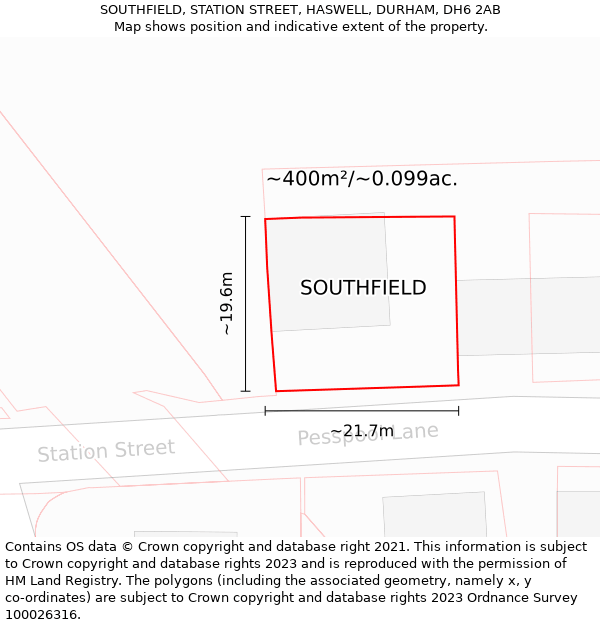 SOUTHFIELD, STATION STREET, HASWELL, DURHAM, DH6 2AB: Plot and title map