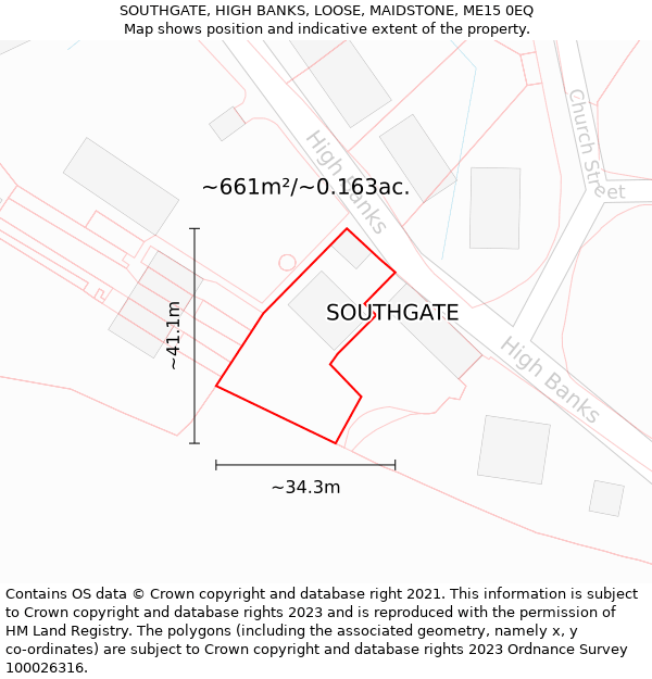 SOUTHGATE, HIGH BANKS, LOOSE, MAIDSTONE, ME15 0EQ: Plot and title map
