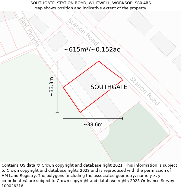 SOUTHGATE, STATION ROAD, WHITWELL, WORKSOP, S80 4RS: Plot and title map