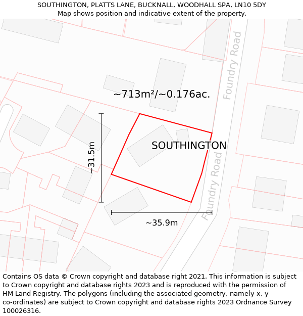 SOUTHINGTON, PLATTS LANE, BUCKNALL, WOODHALL SPA, LN10 5DY: Plot and title map