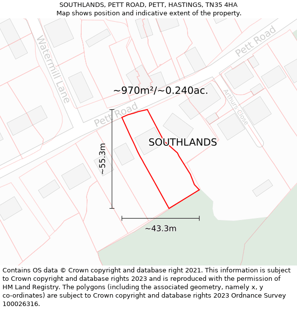 SOUTHLANDS, PETT ROAD, PETT, HASTINGS, TN35 4HA: Plot and title map