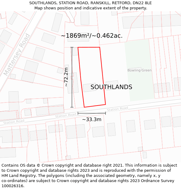 SOUTHLANDS, STATION ROAD, RANSKILL, RETFORD, DN22 8LE: Plot and title map