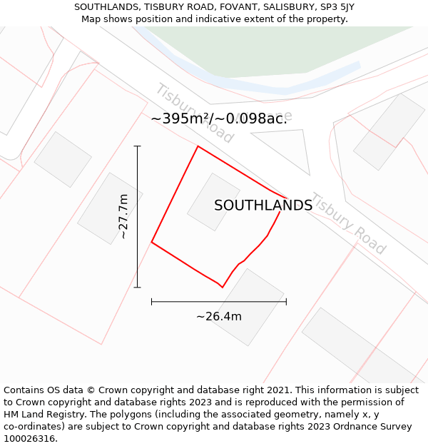 SOUTHLANDS, TISBURY ROAD, FOVANT, SALISBURY, SP3 5JY: Plot and title map