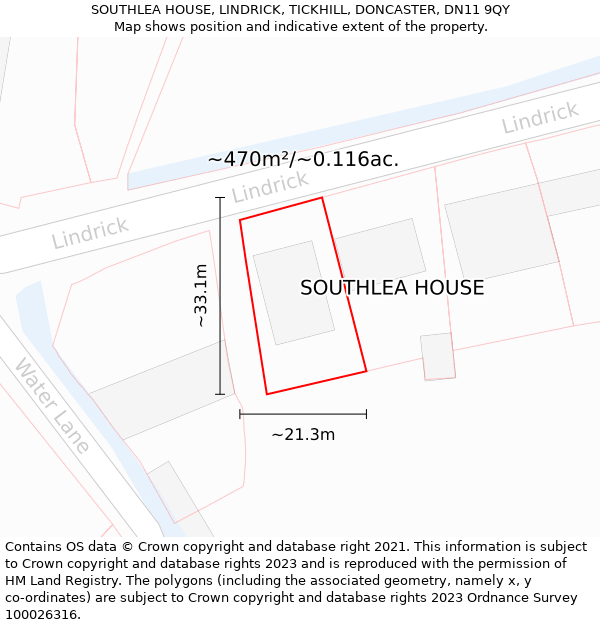 SOUTHLEA HOUSE, LINDRICK, TICKHILL, DONCASTER, DN11 9QY: Plot and title map