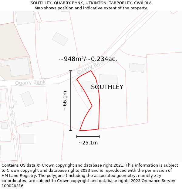 SOUTHLEY, QUARRY BANK, UTKINTON, TARPORLEY, CW6 0LA: Plot and title map