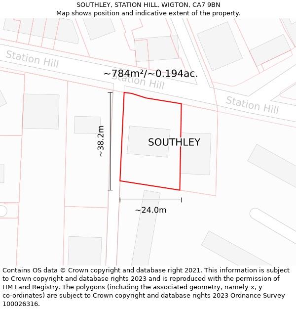 SOUTHLEY, STATION HILL, WIGTON, CA7 9BN: Plot and title map