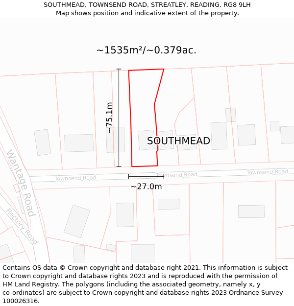 SOUTHMEAD, TOWNSEND ROAD, STREATLEY, READING, RG8 9LH: Plot and title map