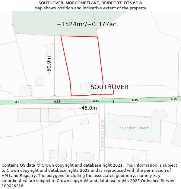 SOUTHOVER, MORCOMBELAKE, BRIDPORT, DT6 6DW: Plot and title map