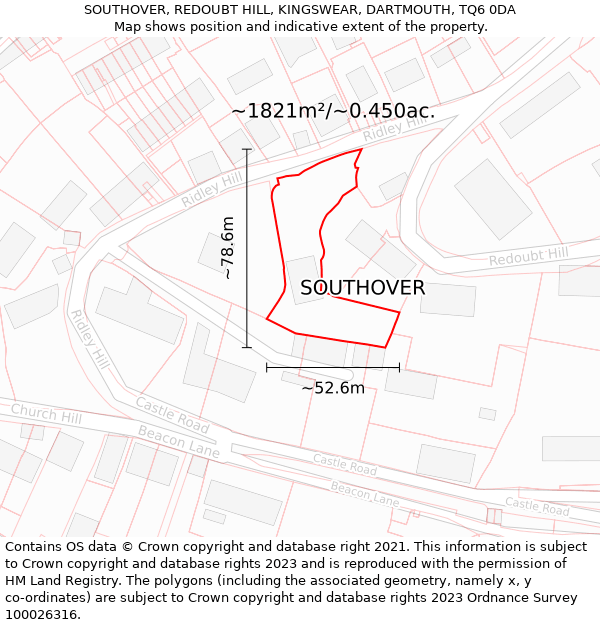 SOUTHOVER, REDOUBT HILL, KINGSWEAR, DARTMOUTH, TQ6 0DA: Plot and title map