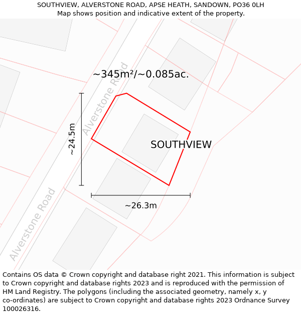 SOUTHVIEW, ALVERSTONE ROAD, APSE HEATH, SANDOWN, PO36 0LH: Plot and title map