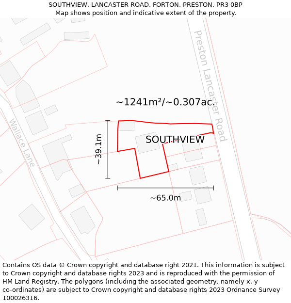 SOUTHVIEW, LANCASTER ROAD, FORTON, PRESTON, PR3 0BP: Plot and title map