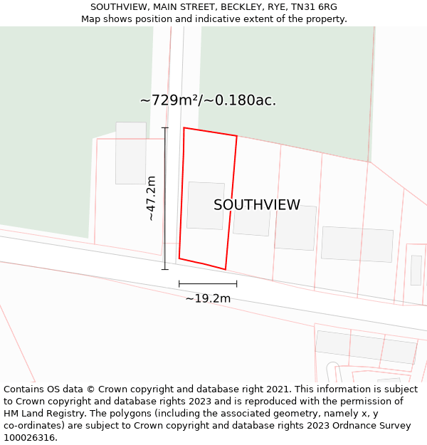 SOUTHVIEW, MAIN STREET, BECKLEY, RYE, TN31 6RG: Plot and title map