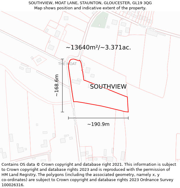 SOUTHVIEW, MOAT LANE, STAUNTON, GLOUCESTER, GL19 3QG: Plot and title map