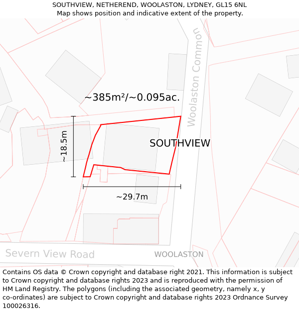 SOUTHVIEW, NETHEREND, WOOLASTON, LYDNEY, GL15 6NL: Plot and title map