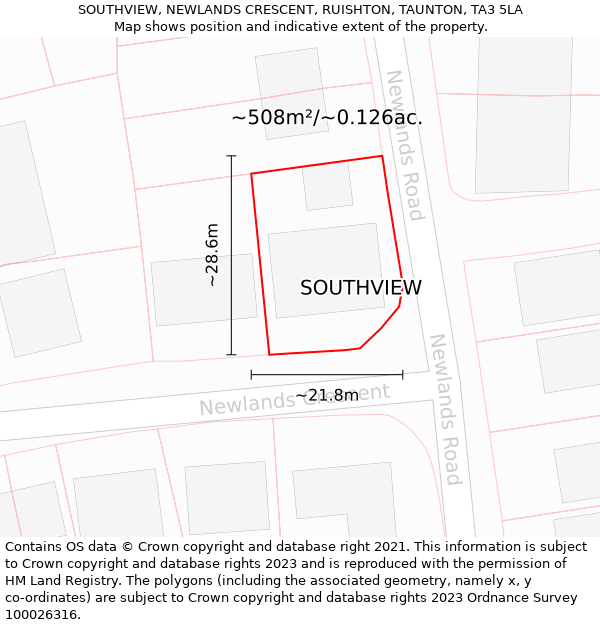 SOUTHVIEW, NEWLANDS CRESCENT, RUISHTON, TAUNTON, TA3 5LA: Plot and title map