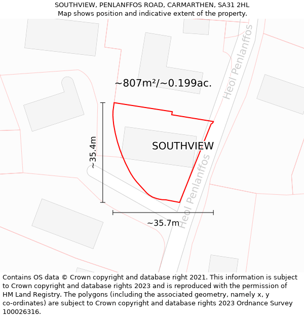 SOUTHVIEW, PENLANFFOS ROAD, CARMARTHEN, SA31 2HL: Plot and title map