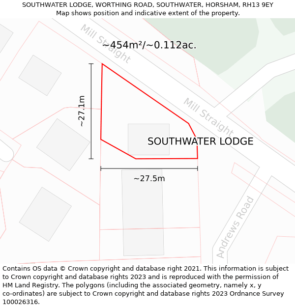 SOUTHWATER LODGE, WORTHING ROAD, SOUTHWATER, HORSHAM, RH13 9EY: Plot and title map