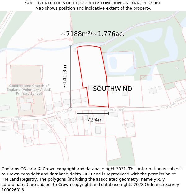SOUTHWIND, THE STREET, GOODERSTONE, KING'S LYNN, PE33 9BP: Plot and title map