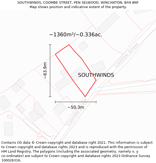 SOUTHWINDS, COOMBE STREET, PEN SELWOOD, WINCANTON, BA9 8NF: Plot and title map