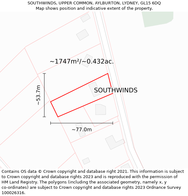 SOUTHWINDS, UPPER COMMON, AYLBURTON, LYDNEY, GL15 6DQ: Plot and title map