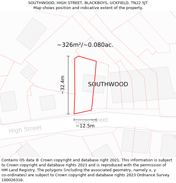 SOUTHWOOD, HIGH STREET, BLACKBOYS, UCKFIELD, TN22 5JT: Plot and title map