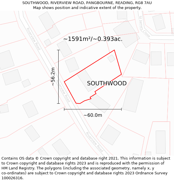 SOUTHWOOD, RIVERVIEW ROAD, PANGBOURNE, READING, RG8 7AU: Plot and title map
