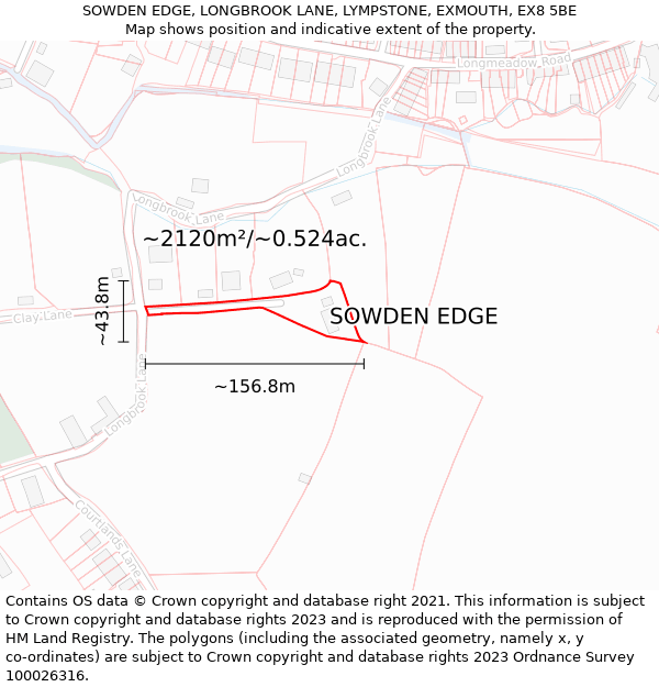 SOWDEN EDGE, LONGBROOK LANE, LYMPSTONE, EXMOUTH, EX8 5BE: Plot and title map