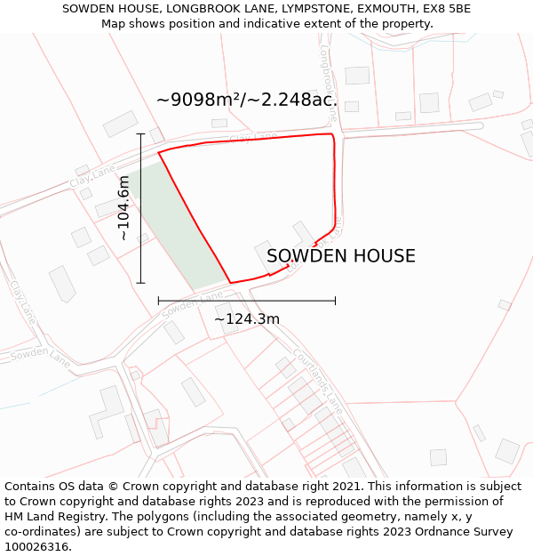 SOWDEN HOUSE, LONGBROOK LANE, LYMPSTONE, EXMOUTH, EX8 5BE: Plot and title map