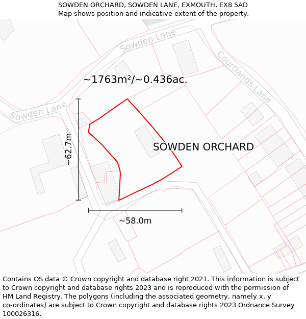 SOWDEN ORCHARD, SOWDEN LANE, EXMOUTH, EX8 5AD: Plot and title map