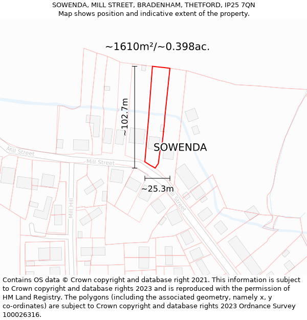 SOWENDA, MILL STREET, BRADENHAM, THETFORD, IP25 7QN: Plot and title map