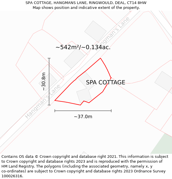 SPA COTTAGE, HANGMANS LANE, RINGWOULD, DEAL, CT14 8HW: Plot and title map