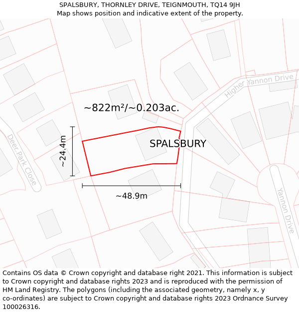 SPALSBURY, THORNLEY DRIVE, TEIGNMOUTH, TQ14 9JH: Plot and title map