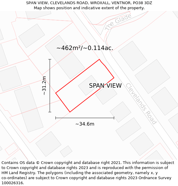 SPAN VIEW, CLEVELANDS ROAD, WROXALL, VENTNOR, PO38 3DZ: Plot and title map