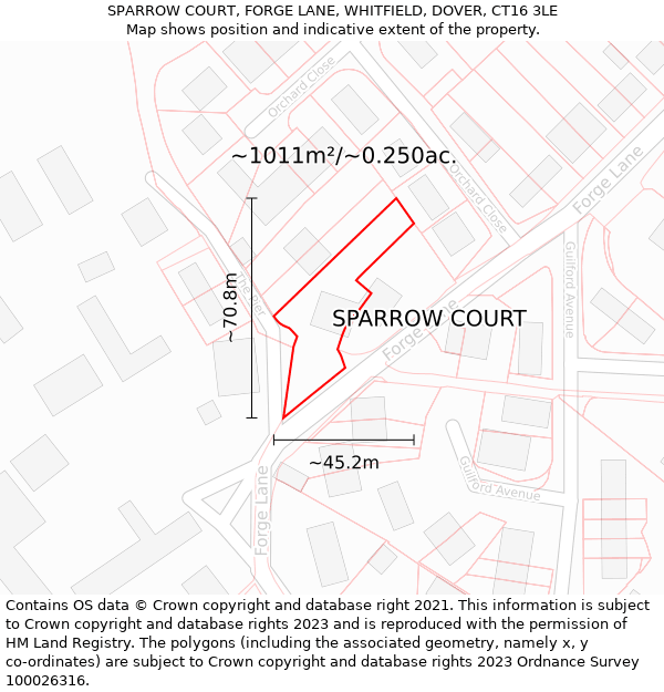 SPARROW COURT, FORGE LANE, WHITFIELD, DOVER, CT16 3LE: Plot and title map