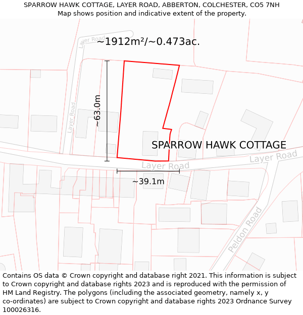 SPARROW HAWK COTTAGE, LAYER ROAD, ABBERTON, COLCHESTER, CO5 7NH: Plot and title map