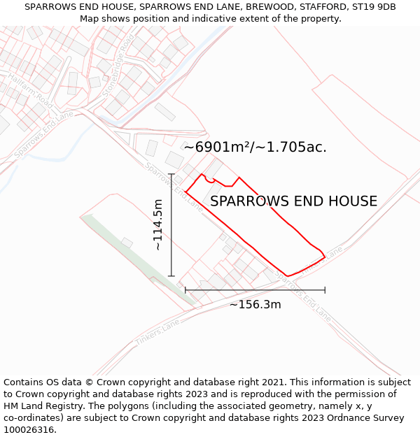 SPARROWS END HOUSE, SPARROWS END LANE, BREWOOD, STAFFORD, ST19 9DB: Plot and title map